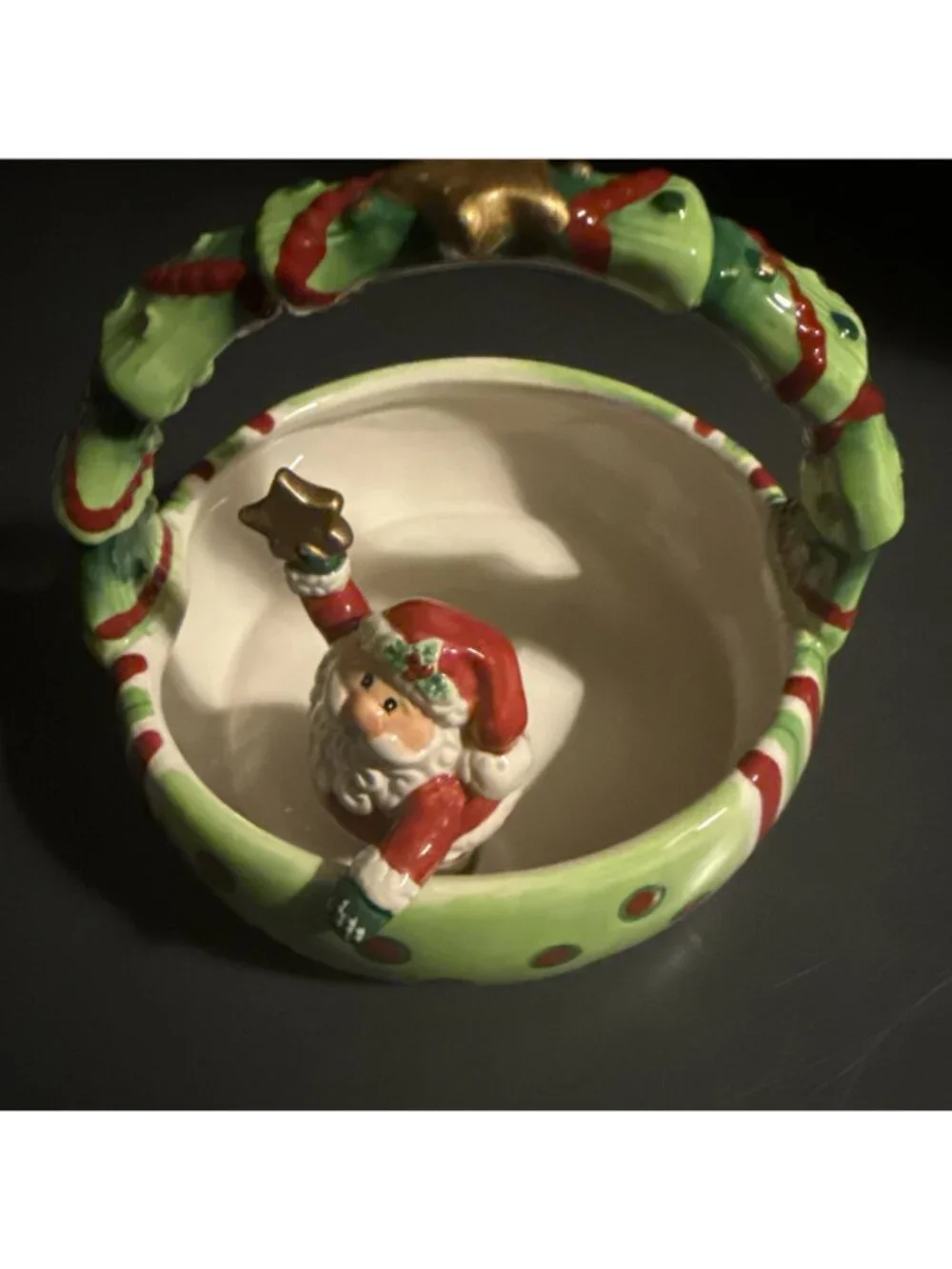 Fitz And Floyd Santa Claus Merry Christmas Basket 2006 Ceramic Candy Dish Vintag